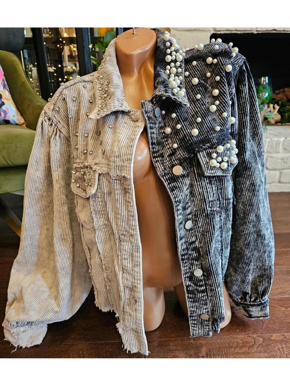 Bad Little Country Girl SZ M Corduroy Jean Jacket Beads Clear Studs BOHO - Picture 2 of 10